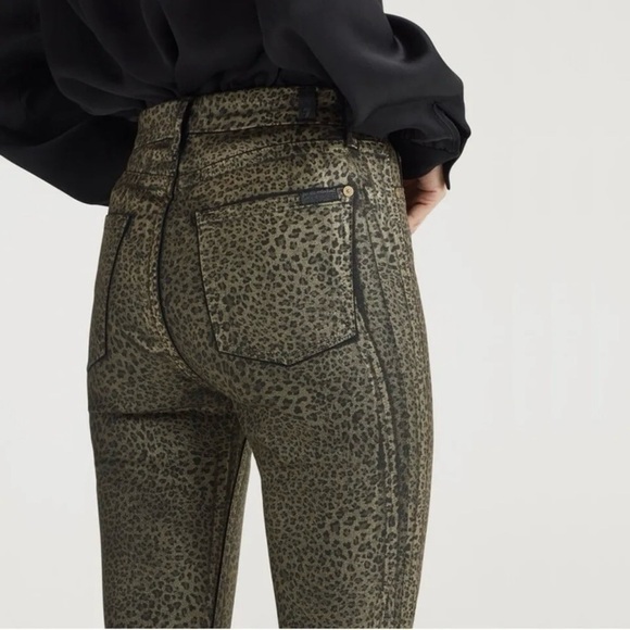 7 For All Mankind High Waist Ankle Skinny Coated Metallic Leopard Print Jeans 24 - Picture 2 of 11